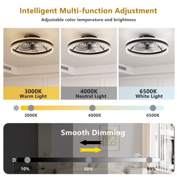 20-inch Black Smart Ceiling Fan Light with Silent Function, Multi-Speed Adjustment for Bedroom, Study Room, and Dining Room