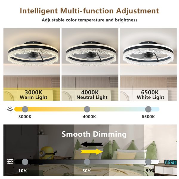 20" Smart Silent Ceiling Fan with Light C Flush Mount LED Fan Lamp with Hidden Blades and Natural Airflow System, Designed for Bedroom, Kids' Room and Study Room
