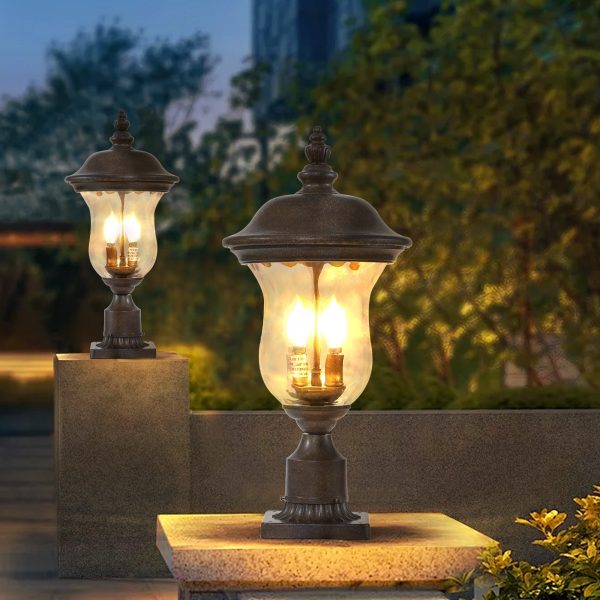 2-174.jpg 21"(H) Vintage Outdoor Lamp Post Light, Waterproof Garden Patio Lantern with Clear Glass Shade, Classic Bronze Finish, Ideal for Yard, Porch, Walkway, and Driveway Lighting (One Piece & No Bulb)