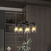 6-Light Modern Farmhouse Black Chandelier, Contemporary Dining Room Light Fixture, Adjustable Height Hanging Industrial Pendant Lights Kitchen Island, Clear Glass Shade