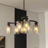 2-182.jpg 9-Light Black Modern Chandeliers for Dining Room, Adjustable Height Farmhouse Kitchen Island Lighting, Industrial Hanging Light Fixtures for Living Room Bedroom, Clear Glass Shade