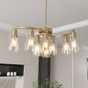 9-Light Gold Glass Chandelier, Adjustable Height Dining Room Light Fixtures Over Table, Contemporary Hanging Chandelier for Kitchen Island Living Room Foyer Office, Clear Glass Shade