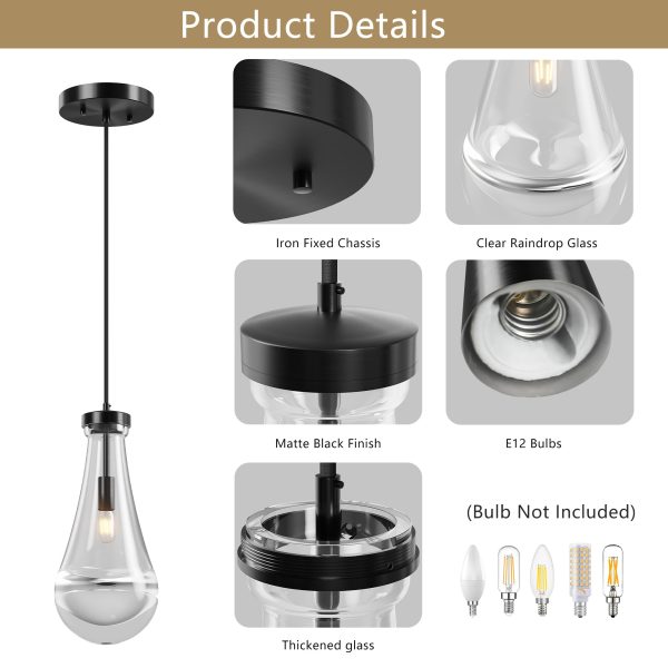 Raindrop Pendant Lights, Modern Black Pendant Lights for Kitchen Island, Dining Room Light Fixture Raindrop Chandelier, Chandelier for Living Room Hallway,Not including The Bulb