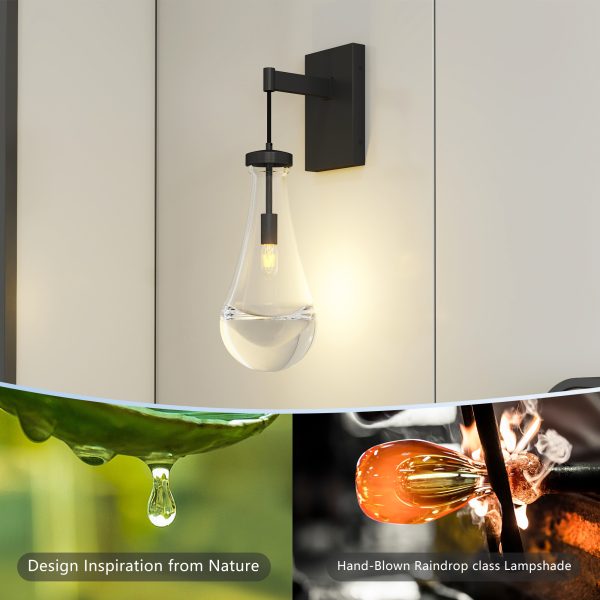 Wall Sconces Set of Two, Black Dimmable Raindrop Wall Lighting, Modern Bathroom Sconces Wall Lamps Vanity Lighting for Living Room, Wall Lights for Bedroom, Hallway