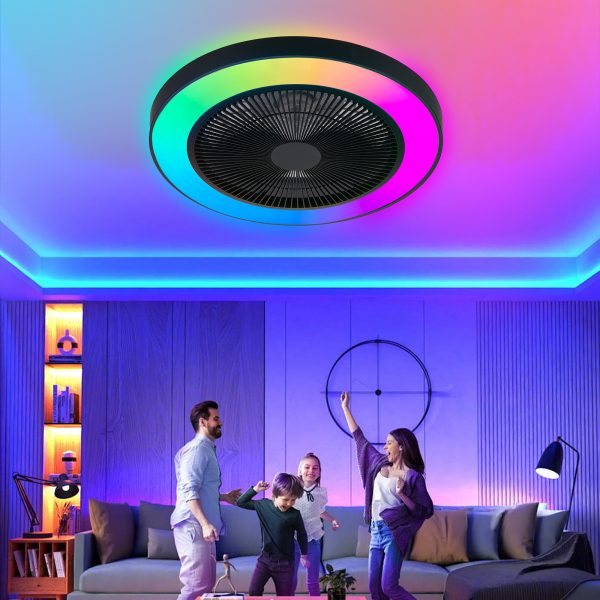 19-inch Black Ceiling Fan Light with LED RGB C Dimmable & Color-Changing, APP & Remote Control, Modern Smart Ceiling Fan for Living Room, Bedroom, and Dining Room (Silent/6-Speed/Reversible/DC Motor)
