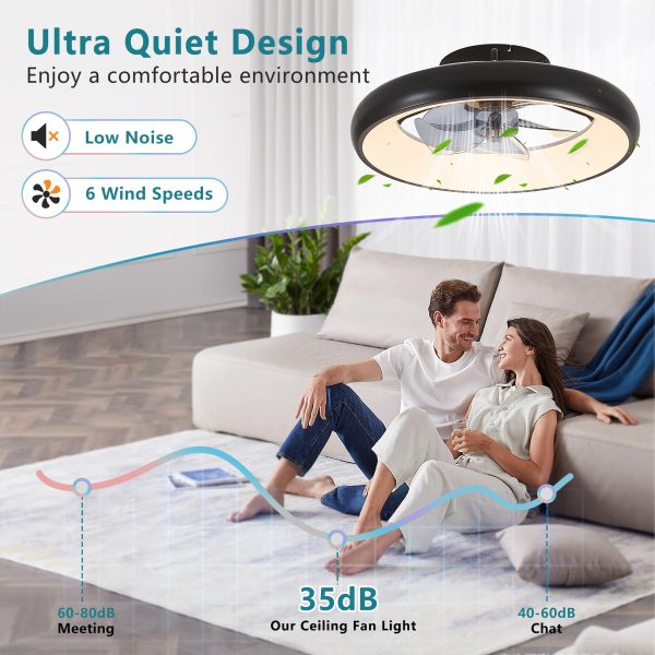 20" Black LED Ceiling Fan Light C Dimmable & Adjustable Color Temperature, APP & Remote Control, Modern Smart Ceiling Fan for Living Room, Bedroom, and Dining Room (Silent/6-Speed/Reversible/DC Motor)