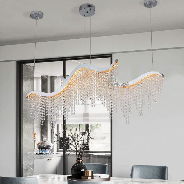 36-inch Modern Wave LED Crystal Chandelier - Adjustable Color Temperature 3000K/4000K/6000K - Adjustable Height - Elegant Chandelier for Living Room and Luxurious Space