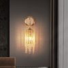 Set of 2 Gold Frame and Cascading Crystal Bead String Wall Sconces, E12 Bulb Socket, Elegant Hanging Light Fixture for Living Room, Bedroom, Hallway (Bulb Not Included)