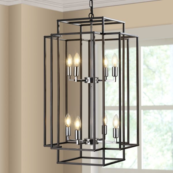 2-2.jpg 18" Modern 8-Light Geometric Pendant Chandelier, Industrial Metal Frame, Adjustable Hanging Light for Living Room, Dining Room, Kitchen (No Bulbs)