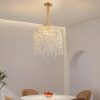 16 Inch 5-Light Crystal Pendant Light ChandelierC Elegant Waterfall Design with Grape-Shaped Crystal Bead Strings and Gold Finish for Living Room, Bedroom, or Dining Area (Bulb Not Included)