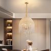 20 Inch 6-Light Crystal Pendant Light ChandelierC Elegant Waterfall Design with Cascading Crystal Bead Strings and Gold Finish for Living Room, Bedroom, or Dining Area (Bulb Not Included)
