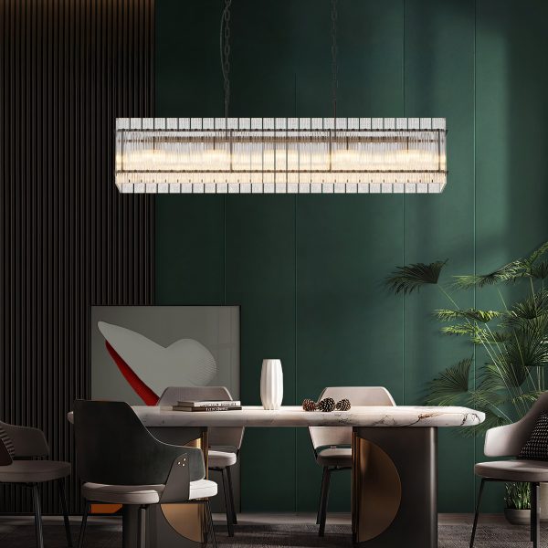 Modern Rectangular Crystal Glass Chandelier, 10-Lights Black Chandelier Lighting Contemporary Pendant Ceiling Light Fixture for Dining Room Living Room Kitchen Island