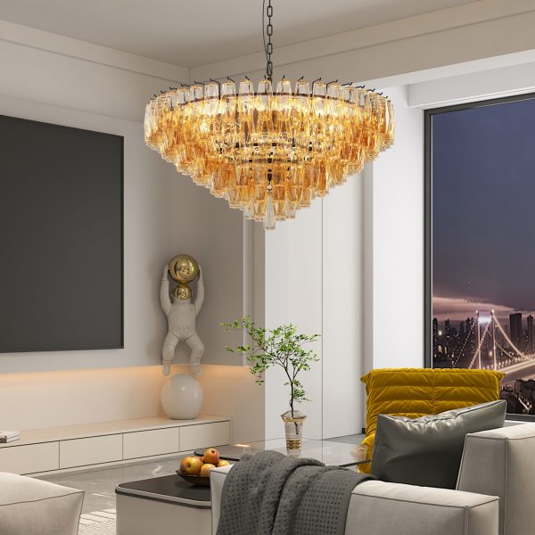 Modern Round Chandelier, 37" Extra Large Black Chandeliers for Dining Room, 14-Light with Tiered Smoke Glass Tubes Ceiling Light, Pendant Lighting Fixture for Living Room Bedroom Kitchen Island