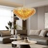 37" Extra Large Chandelier, 14-Light Gold Modern Round Chandelier for Living Room, Tiered Smoke Blown Glass Brass Chandeliers, Hanging Light Fixture for Bedroom, Dining Room, Foyer, Entryway