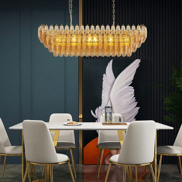 Modern Chandeliers for Dining Room, 54" Large Rectangle Gold Kitchen Chandelier Over Table, 12-Light with Smoke Glass Ceiling Lights, Farmhouse Pendant Lighting Fixture for Living Room Bedroom