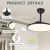 42 Inch Retractable Ceiling Fan,Low Profile Ceiling Fan with Light and Remote,Modern White Fan with Retractable Blades for Dinning Room Living Room Bedroom,Dimmable,Timer Setting