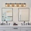40" Farmhouse Vanity Light Fixture, 5-Light Bathroom Wall Sconce with Clear Seeded Glass Shades, Black and Wood Grain Finish, Modern Industrial Design for Bathroom or Powder Room (No Bulbs)