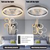 20" Brown Ceiling Fan with LED Light C Modern Flush Mount Fan Light for Bedroom, Living Room, and Home Dcor with Crystal Ring Design