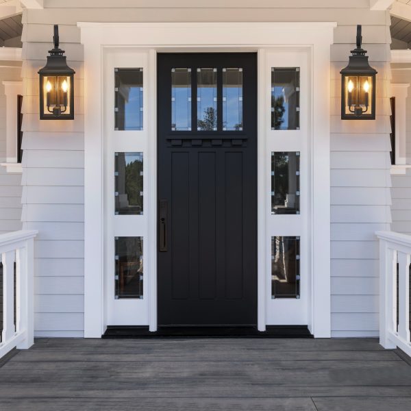 23"(H) 2-Pack Outdoor Wall Lantern Light C Vintage Black Metal Sconce with Clear Seeded Glass for Porch, Patio, and Garden (Bulb Not Included)