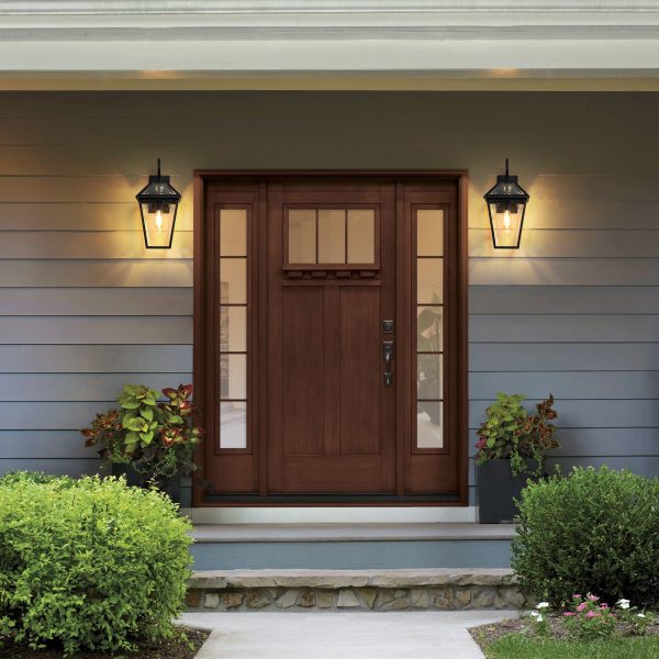 2-242.jpg 21"(H) 1-Pack Outdoor Wall Lantern Light C Modern Black Metal & Clear Glass Sconce for Porch, Patio, and Garden Lighting (Bulb Not Included)