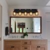31" Industrial Vintage 5-Light Wall Sconce - Black Cage Wall Lighting Fixture with Wooden Accents for Bathroom, Hallway, or Living Room (Bulb Not Included)