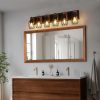 38" Industrial Vintage 6-Light Wall Sconce - Black Cage Wall Lighting Fixture with Wooden Accents for Bathroom, Hallway, or Living Room (Bulb Not Included)