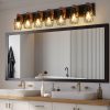 Industrial Vintage 7-Light Wall Sconce - Black Cage Wall Lighting Fixture with Wooden Accents for Bathroom, Hallway, or Living Room (Bulb Not Included)