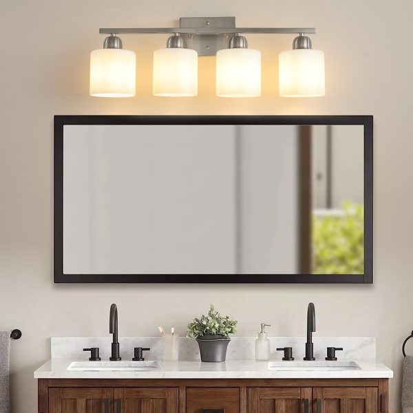 2-39.jpg Brushed Nickel Bathroom Light Fixtures, 4-Light Modern Vanity Light Over Mirror, Wall Sconces with Milky White Frosted Glass Shades, E26 Socket (Bulbs Not Included)