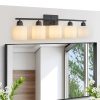 2-41.jpg Black Bathroom Light Fixtures, 5-Light Modern Vanity Light Over Mirror, Wall Sconces with Milky White Frosted Glass Shades, E26 Socket (Bulbs Not Included)