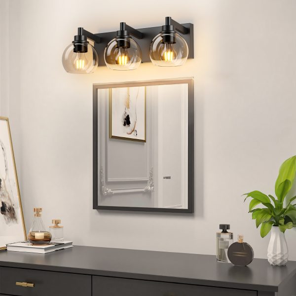 2-50.jpg Bathroom Vanity Light,Modern 3-Light Bathroom Lighting Fixtures Over Mirror with Clear Glass Shade and Metal Base,Matte Black Bathroom Lighting