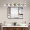 43" Gold Minimalist LED Bathroom Vanity Light with Crystal Sand Acrylic Shades, 6-Light Wall Mounted Decorative Lighting Fixture, Suitable for Bathroom Vanity Mirror