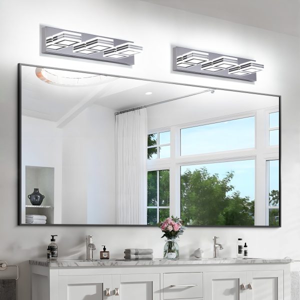 Modern Dimmable Vanity Lights for Bathroom LED 3 Light Bathroom Lights Over Mirror Chrome Bath Wall Lighting