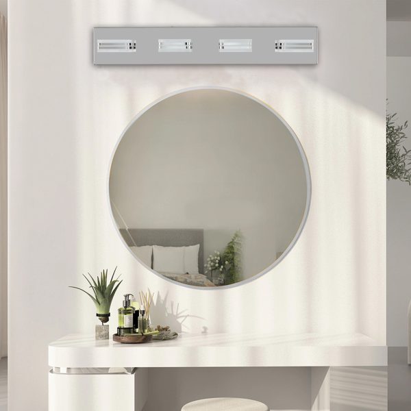 26" Modern Chrome 4-Light LED Vanity Light, Square Acrylic Lampshades Wall Mount Fixture for Bathroom, Mirror Lighting
