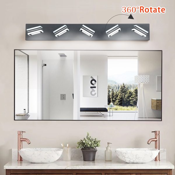 34" Modern 5-Light LED Vanity Light - Sleek Bathroom Wall Fixture, Iron & Acrylic, Dimmable & Energy-Efficient, Ideal for Mirror Lighting