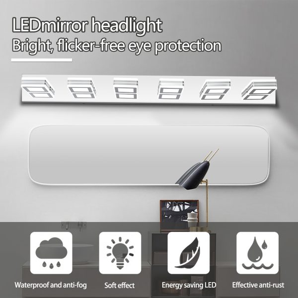 39" Modern Chrome 4-Light LED Vanity Light, Square Acrylic Lampshades Wall Mount Fixture for Bathroom, Mirror Lighting