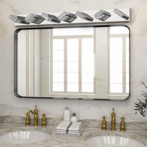 45" Modern Chrome 7-Light LED Vanity Light, Square Acrylic Lampshades Wall Mount Fixture for Bathroom, Mirror Lighting