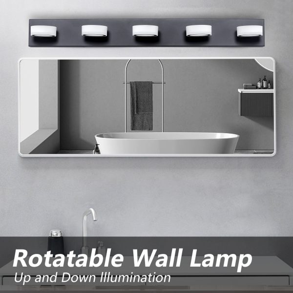 37" Modern 5-Light LED Vanity Light, Sleek Black Bathroom Wall Light Fixture for Mirror, Shower, and Bathroom Decor