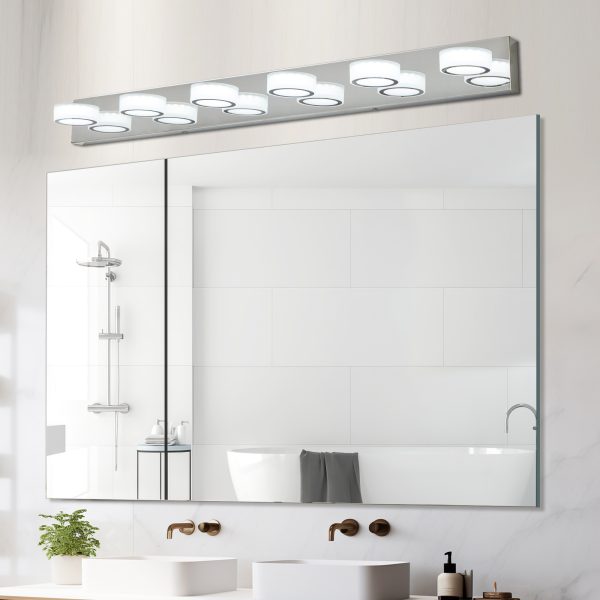 45" Modern 6-Light LED Vanity Light, Sleek Chrome Bathroom Wall Light Fixture for Mirror, Shower, and Bathroom Decor
