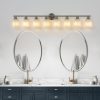 2-9.jpg 52" Modern 8-Light Vanity Wall Sconce, Brushed Nickel Finish with Frosted Glass Shades for Bathroom or Hallway Lighting (No Bulbs)