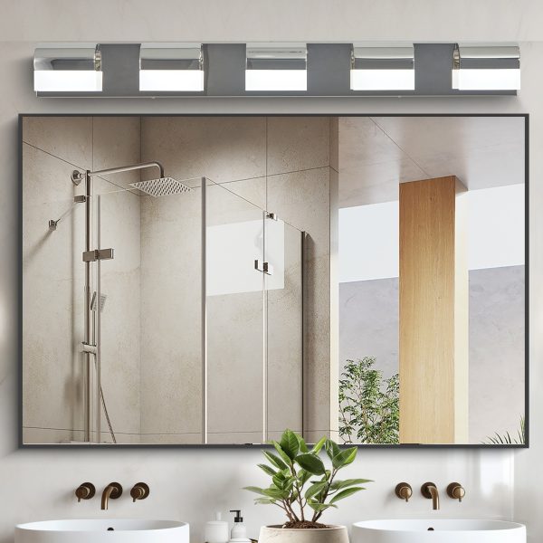 38" Modern 5-Light LED Vanity Light, Sleek Chrome Bathroom Wall Light Fixture for Mirror, Shower, and Bathroom Decor
