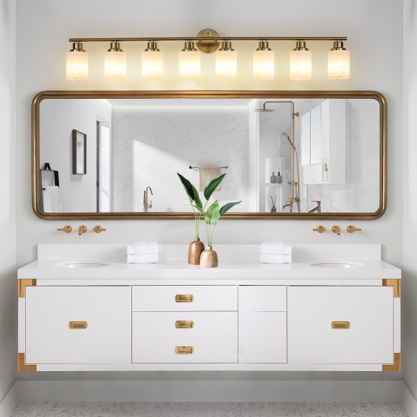 52" Modern 4-Light Vanity Wall Sconce, Golden Finish with Frosted Glass Shades for Bathroom or Hallway Lighting (No Bulbs)
