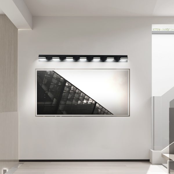 Modern Black LED Vanity Light, 7-Lights Wall Sconce for Bathroom and Mirror, Sleek Minimalist Design, Energy-Efficient, Easy to Install