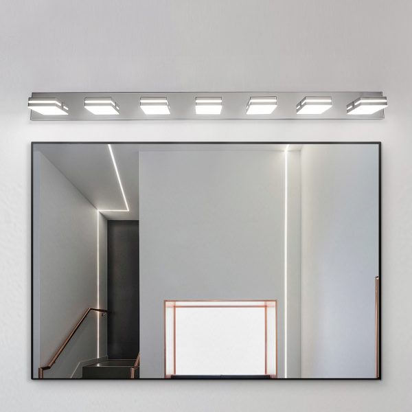 Modern Chrome LED Vanity Light, 7-Lights Wall Sconce for Bathroom and Mirror, Sleek Minimalist Design, Energy-Efficient, Easy to Install