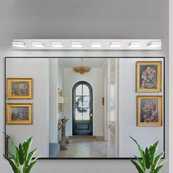 Modern Chrome LED Vanity Light, 8-Lights Wall Sconce for Bathroom and Mirror, Sleek Minimalist Design, Energy-Efficient, Easy to Install
