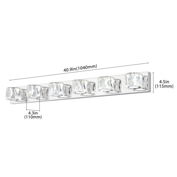 41" Modern Crystal 6-Light LED Wall Sconce C Elegant Chrome Bathroom Vanity Light with Clear Crystal Shades for Bathroom, Bedroom, or Hallway