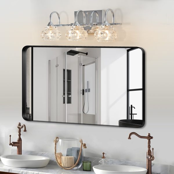 3-12.jpg 17" Nickel Finish Vintage Crystal Glass Vanity Light - Elegant 3-Light Bathroom Mirror Fixture with Clear Glass Shades (No Bulbs)