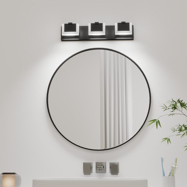 3 Lights Modern Black Vanity Light Up and Down Black LED Vanity Light Fixtures Bathroom Wall Light Over Mirror 6000K