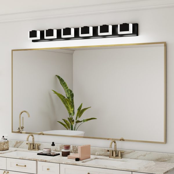 LED Black Modern Vanity Light 6 Light Matte Black Bathroom Vanity Lights Acrylic Bathroom Vanity Lights Fixtures