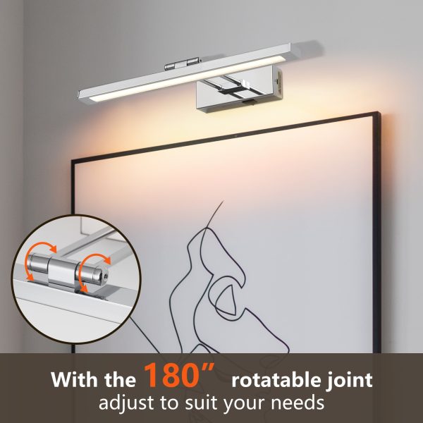 Battery Picture Light, 16 inch Wireless Picture Light for Painting with Remote,Full Metal Rechargeable Art Light,Wall Sconce Display Lighting for Portrait, Photo Frame,Gallery, (Chrome)