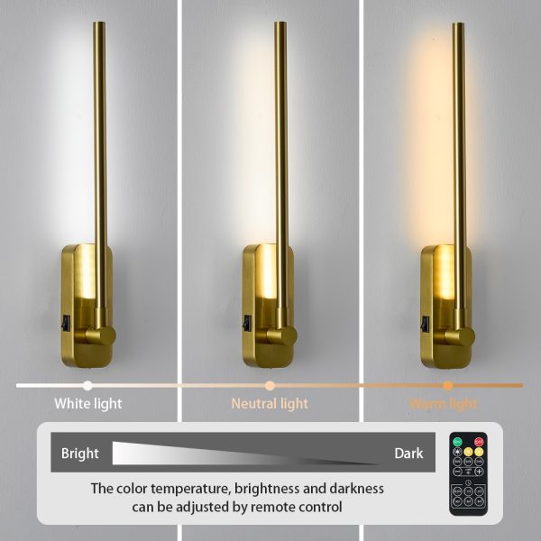 Battery Operated Wall Sconces with Remote Control,LED Rechargeable Picture Lights for Wall Wireless Led Lights for Bedroom with Magnetic Wall Light Fixtures,3CCT-Dimmable Brass Gold